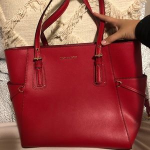 Micheal Kors Tote Bag - Red Large Tote Bag - MK Tote Bag with Pockets